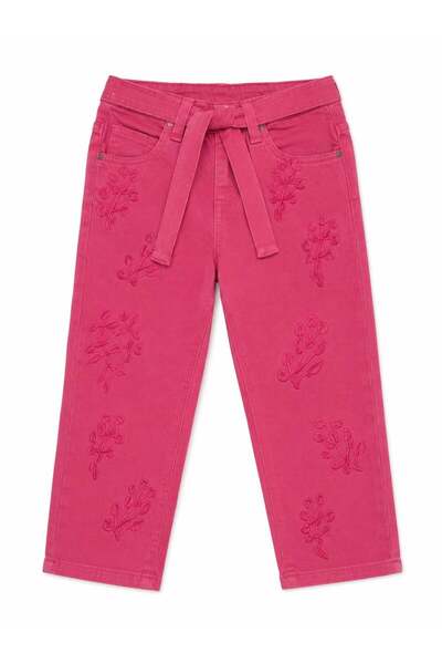 Tuc Tuc Girl's Floral Embroidered Gabardine Trousers 2-8 Years Red