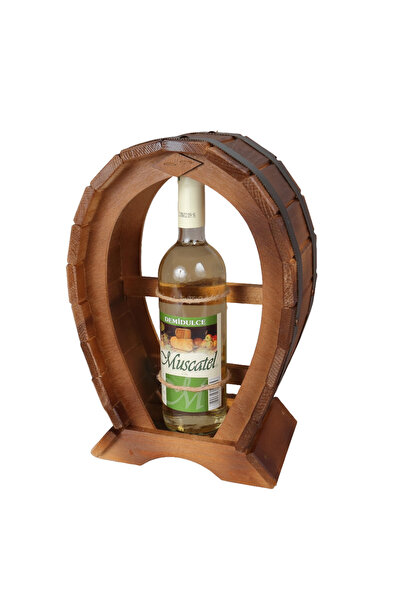 LimArt Set Cadou Artizanal, Suport din Lemn Tip Butoi cu Sticla de Vin Inclus...
