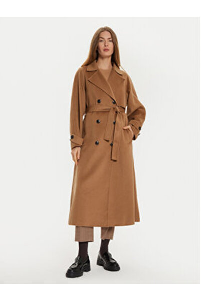 Tommy Hilfiger Palton de lână pentru femei WW0WW45919 Maro