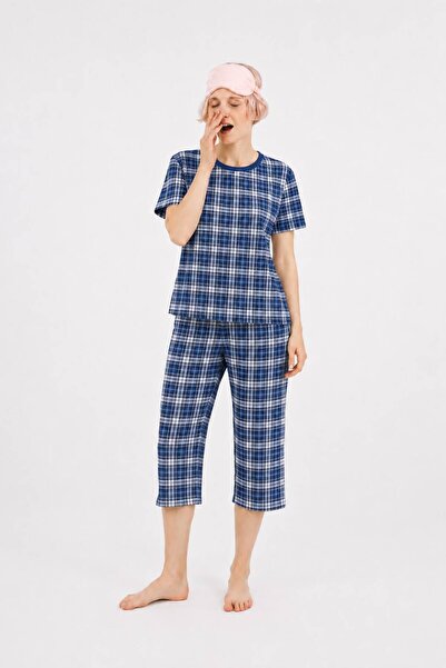 MODABOX 100% Cotton Combed Cotton Capri Pajama Set Short Sleeve T-Shirt and C...