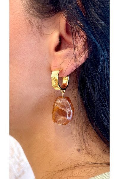 Mi Loista Jewelry أقراط كراميل متدلية بنصف حلقة ذهبية - أقراط عتيقة من حجر ال...