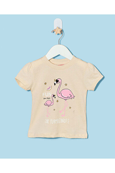 REDTAG Infant Girls Beige Chest Print T-Shirt