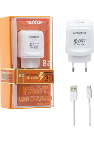 MOXOM Φορτιστής με θύρα USB-A και καλώδιο micro USB Quick Charge 3.0 Λευκό (K...