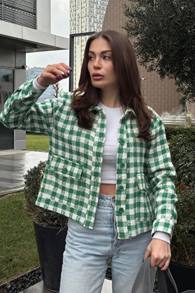 Moda4x4 Women's Clothing Green Double Pockets, Gingham Pattern, Comfortable F...