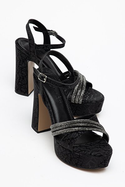 Dilimler Ayakkabı Women's Platform Heeled Evening Dress Shoes Black with Deta...