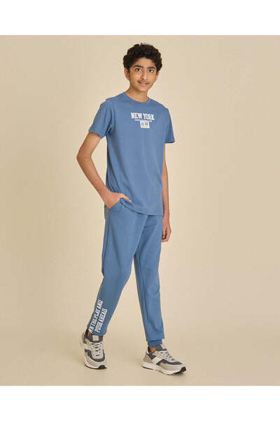 REDTAG Senior Boys Navy T-Shirt And Long Pants Casual Set