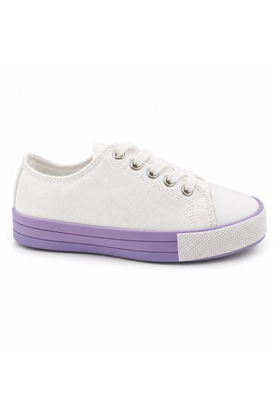 Rexba Unisex White Lilac Sole Sneaker Sports Shoes Daily Lace-Up Canvas Shoes Comfortable Casual Walking Shoes