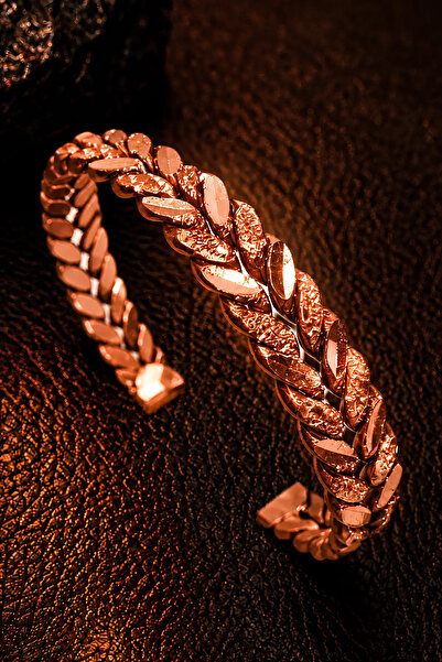 OSMANLI GÜMÜŞ Women's Copper Bracelet with Leaf Motif, Knitted Model, Handcra...