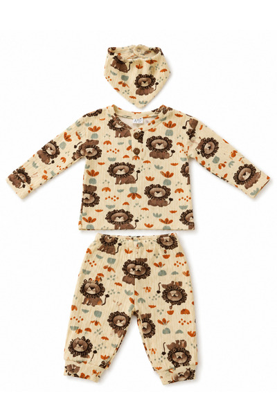 MİLANO KİDS Boy's Top and Bottom Tracksuit Set with Scarf and Bib