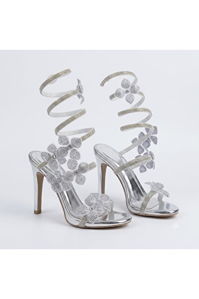 KİNDEP (Pine Cone) Ankle-Wrapped Women's Evening Dress Shoes with Stone Pipin...