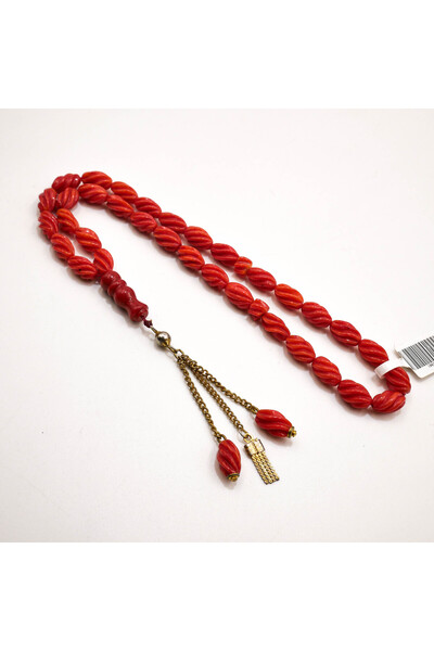 Generic Marjan Taylandaa Rosary 31 Beads 6x10.5mm Carved Red Coral Prayer Bea...