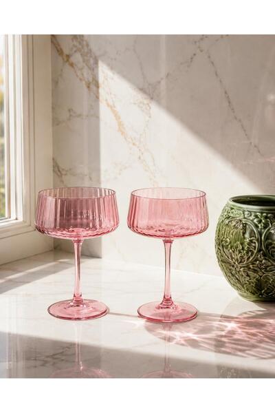 R-EYLA REYLA Magenta 2'li El Yapımı Pembe Coupe Kokteyl Kadehi Seti 220 ml Pr...