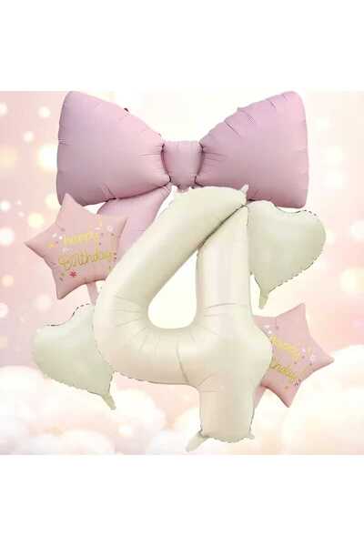 ÇITIPITISTORE Pink Bow Cream Number Birthday Celebration Party Set