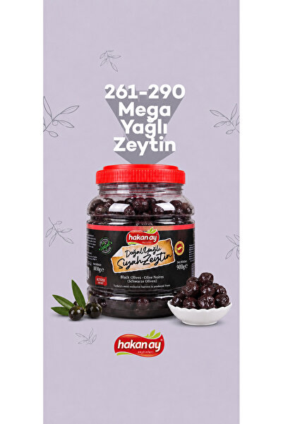 Hakan Ay Gemlik Zeytinleri Hakan Ay 900 Gr 261-290 Mega Yağlı Siyah Zeytin | Doğal Fermente Sofralık Zeytin