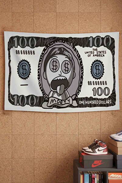 gxe.art Rick and Morty Dolar Para Temalı Dekoratif Duvar Örtüsü Duvar Halısı