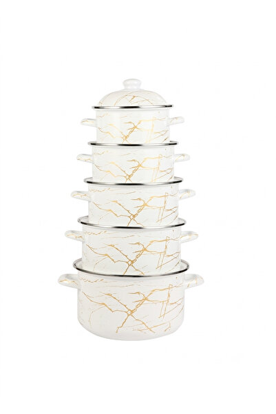 Tradeo 10 PCS Enamel Casserole Set with Lids, Marble Finish, Food Safe, Multi...