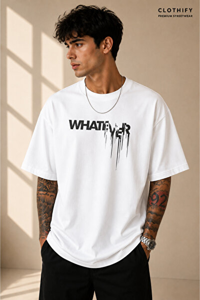 Clothify Unisex Oversize Whatever Printed Premium T-Shirt 100% Cotton Crew Ne...