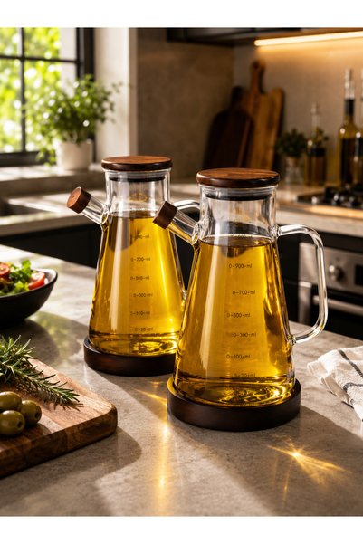 Paşabahçe 2’li Akasya Altlıklı Cam Yağdanlık Seti 900 ml | Damlatmaz Akıtmaz Akasya Kapaklı Yağdanlık Seti