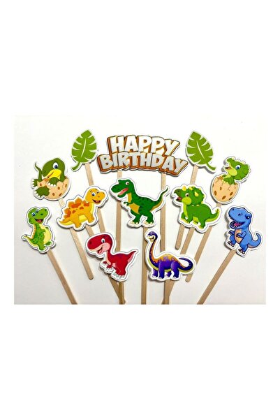 DecoParty Set de decoruri pentru tort – Tematică cu dinozauri drăguți, 12 pie...