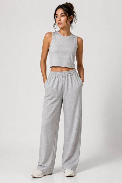 Nikitas Design Sleeveless Crop Top & Wide-Leg Combed Cotton Pants Set