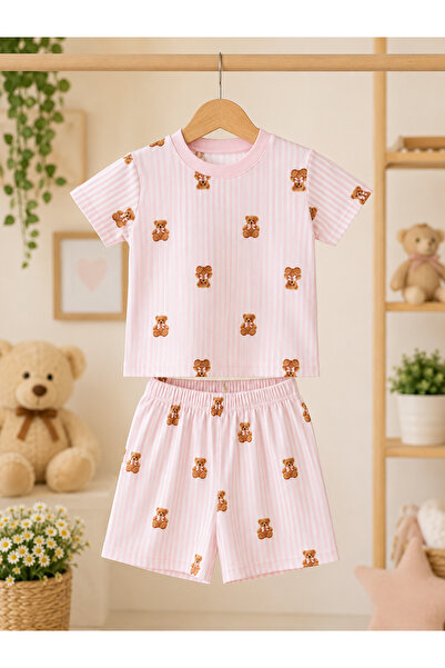 SANTRALBEBE Baby Girl Shorts and Teddy Bear Set