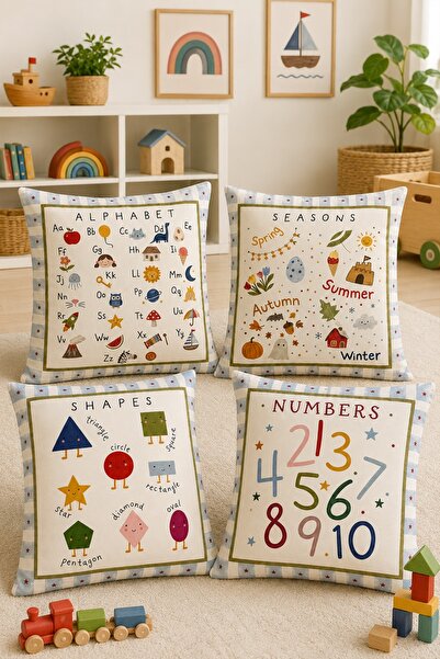 EVPANYA Set of 4 Children's and Baby's Pillow Covers with Letter and Number E...