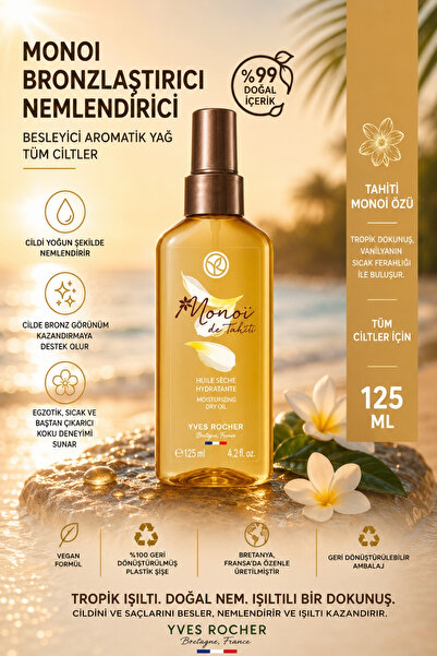 Yves Rocher Monoi de Tahiti Saf Özlü Bronzlaştırıcı Nemlendirici Aromatik Kur...
