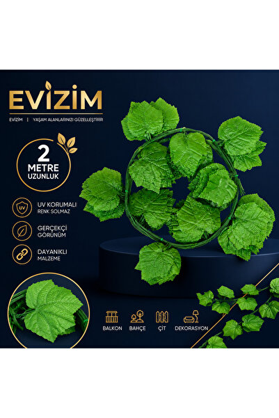 Evizim Yapay Asma Sarmaşığı 2 Metre Dekoratif Yapraklı Duvar Balkon Bahçe Süsü