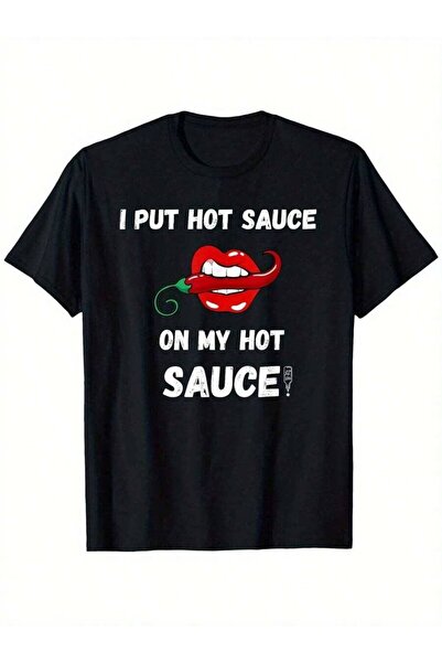 23ERVA تي شيرت رجالي بطبعة "I Put Sauce On My Hot Sauce"، قميص قطني ثقيل الوز...