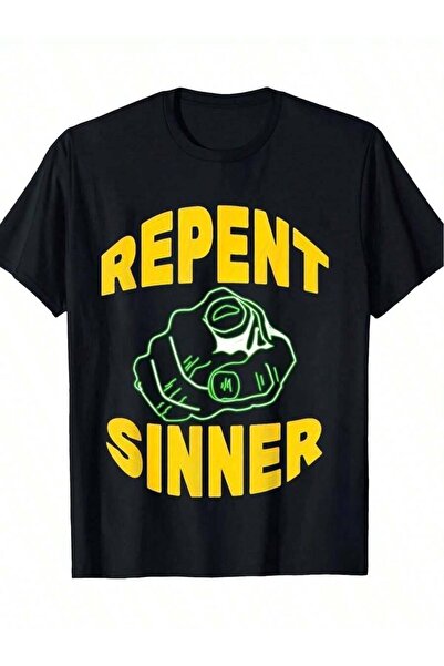 Astogria13 تي شيرت رجالي بتصميم رسومي مسيحي من REPENT SINNER - تصميم أيادي ال...