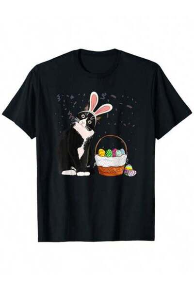 799 تي شيرت Day Cat Bunny Ears Eggs Easter Rabbit بأكمام قصيرة، مناسب للارتدا...