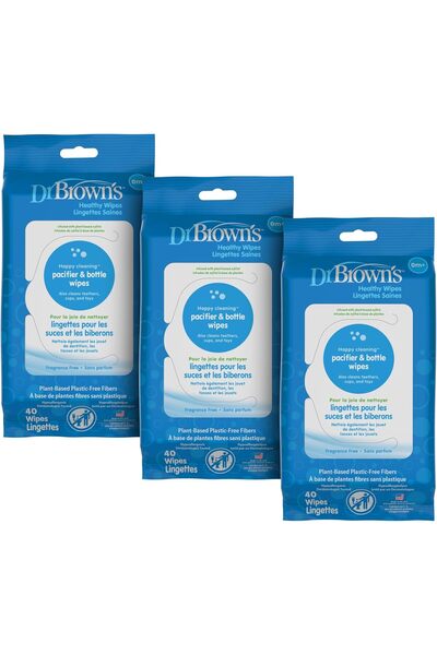 Dr.Brown's مناديل د. براون لتنظيف اللهايات وزجاجات الأطفال، 40 منديل/3 قطع.