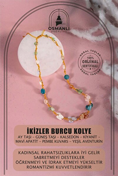OSMANLI DOĞAL TAŞ İkizler Burcu Kolye Ay Taşı, Güneş Taşı, Kalsedon, Kiyanit,...