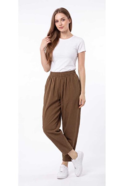 dolcemix Women's Carrot Model Muslin Gabardine Mixed Comfortable Cut Pants