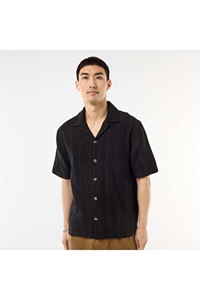 KIABI Short-Sleeved Fancy Knit Shirt BLACK