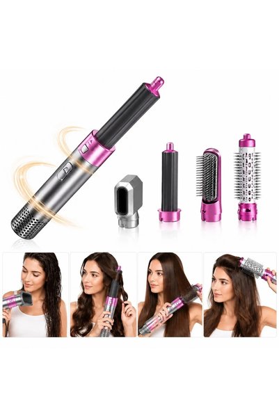 Bsr Uscator de par, 5in1, 1000W, aer cald, capete interschimbabile, indreptare/volum/ondulare, plastic, gri+mov