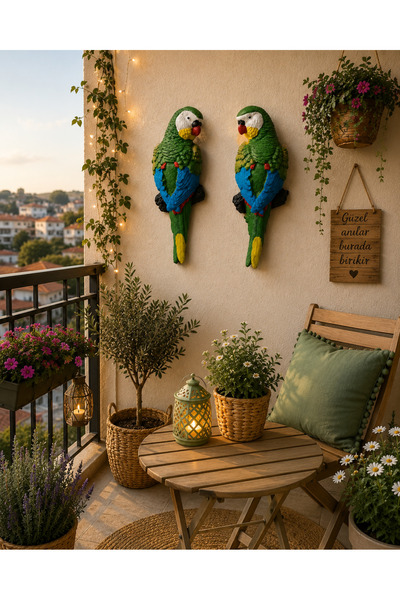 BUBUHOMEDECOR Amazon Papağan Çifti Duvar Süsü – Balkon, Bahçe ve Teras Dekoru