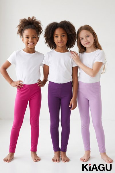 KİAGU Girls' 3-Pack Plain & Cotton Leggings Set - Casual Long Leggings