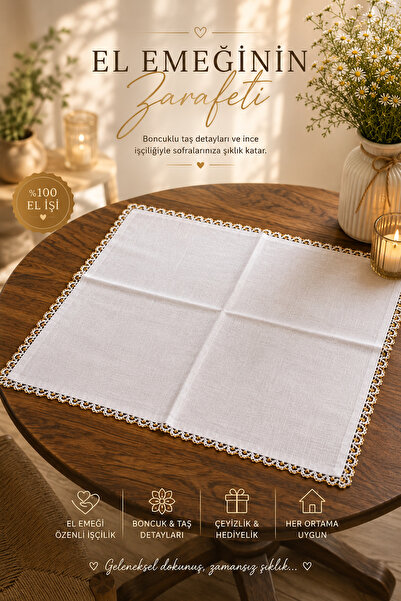 EastWest Trading El Yapımı Boncuklu Sarı Taşlı Kare Masa Örtüsü 76,5x76,5 cm ...
