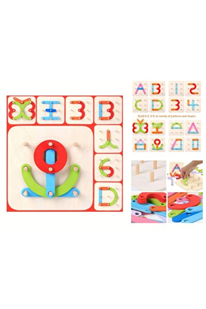 Stuniko ® Joc Montessori Creativ din Lemn cu Șabloane și Bețe pentru Litere, ...