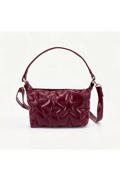 Miesse Burgundy Star Patterned Women's Hand and Shoulder Bag - Cross Strap