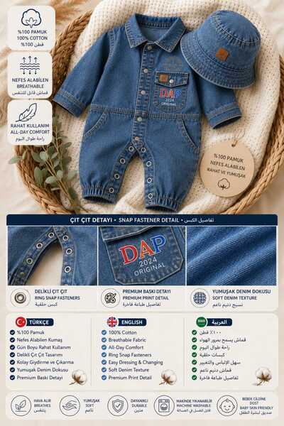 CROCODAYS Unisex Kids Baby Jeans (Jeans) Dap Printed Overalls with Hat (6/9/12/18) Months