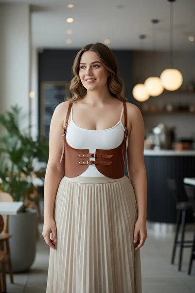 Angels Passion Plus Size Tan Women's Belt Strap Leather Corset Style Combinat...