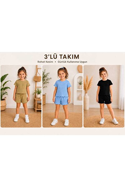 CINARIUM Girls' Summer T-Shirt Shorts 6-Piece Sports Casual 3-Piece Set