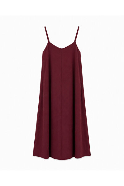 LUUNA STORE BORDO ASKILI MAXİ SALAŞ ELBİSE