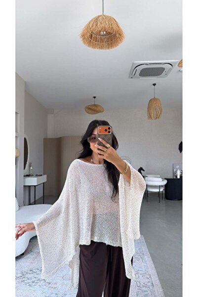 Buket Teke Ecru Sequined Mercerized Cape