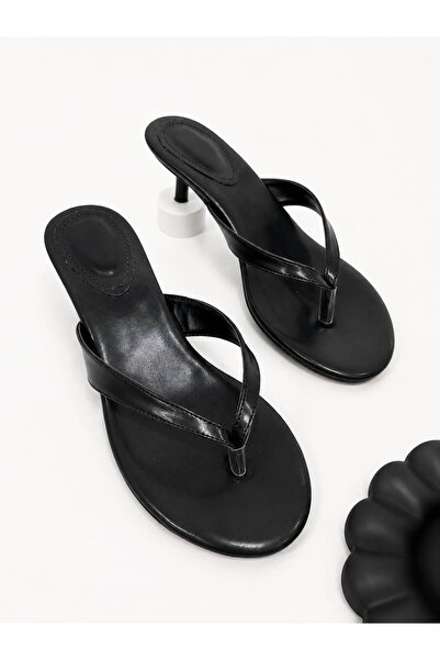 diclepolat Women's Black Thin Strap Low Heel Flip Flops Velaj