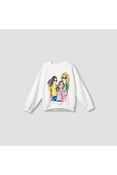 Juniors Girls Crew Neck Sweatshirt with Graphic Print - Cotton - Long Sleeves