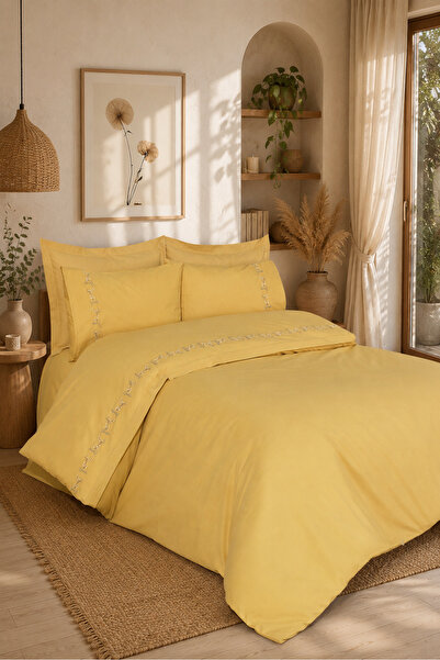 Bella Home Mimoza Double 6-Piece Embroidered Duvet Cover Set |   Soft Texture...