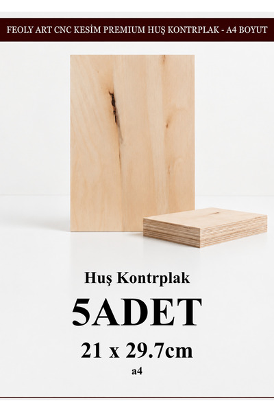 Feoly Art Huş Kontrplak 5 ADET - A4 (21 x 29.7 cm) - 4 mm CNC Kesim ( Lazer K...